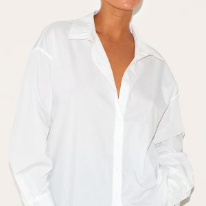 Plus White Deep Cuff Oversized Shirt