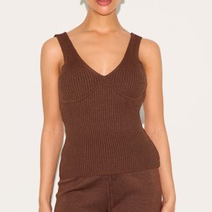 Petite Chocolate Knitted Ribbed Longline Tank Top