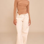 b656b8f40f16c943d4dca4ae78960de63b9f4676_CNM6299_3_tan_soft_touch_asymmetric_ruched_long_sleeve_top