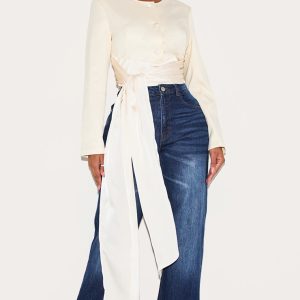 Shape Cream Tailored Wrap Wasit Long Sleeve Top