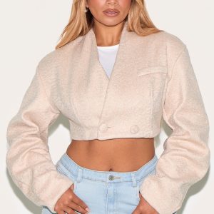 Shape Cream Wool Look Wrap Over Cocoon Sleeve Cropped Jacket