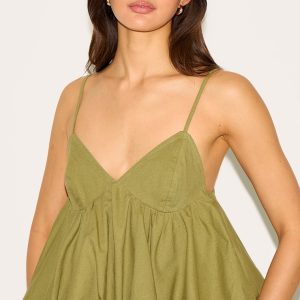 Olive Strappy Puffball Cami Top