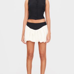 Black Woven Tailored Trim Detail Puff Ball Skirt