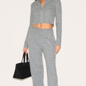 Charcoal Marl Knitted Tie Waist Trousers