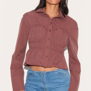 Dark Brown Shirred Shirt