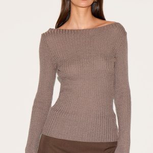 Mocha Rib Knit Long Sleeve Top