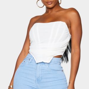 Shape White Chiffon Ruched Corset Crop Top