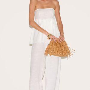 White Bandeau Peplum Detail Jumpsuit