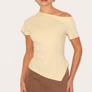 Butter Yellow Cotton Off Shoulder Drape Longline Top