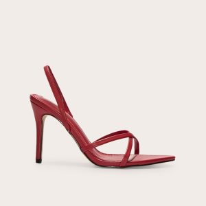 Red Pu Point Toe Sling Back High Stiletto Heel Sandals