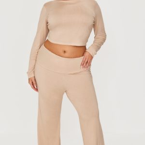 Plus Stone Fold Over Soft Touch Flared Trousers