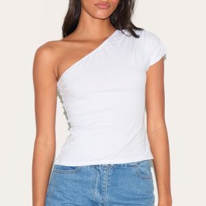 White Cotton One Shoulder Longline Top