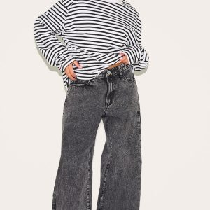 Petite Grey Washed Wide Leg Jeans