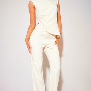 Cream Tailored Low Rise Skinny Flared Trousers