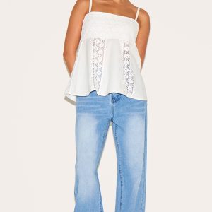 Petite Blue Denim Mid Rise Invisible Waistband Wide Leg Jeans
