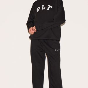 PRETTYLITTLETHING Black Logo Print Oversized Wide Leg Joggers