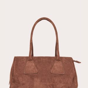 Chocolate Faux Suede Bowler Bag