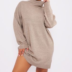 Plus Stone Knitted Slouchy Jumper Dress
