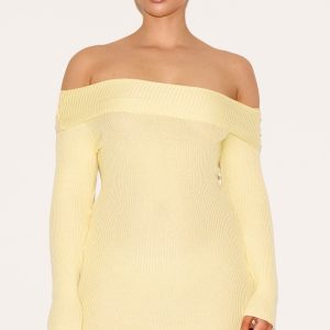 Shape Lemon Off Shoulder Fold Over Knitted Bodycon Dress