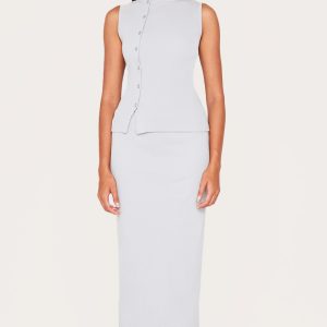 Grey Ribbed Detail Mid Rise Maxi Skirt