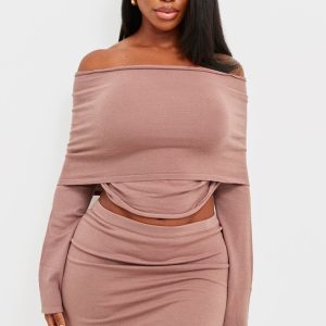 Shape Mocha Soft Knit Extreme Foldover Long Sleeve Ruched Side Top