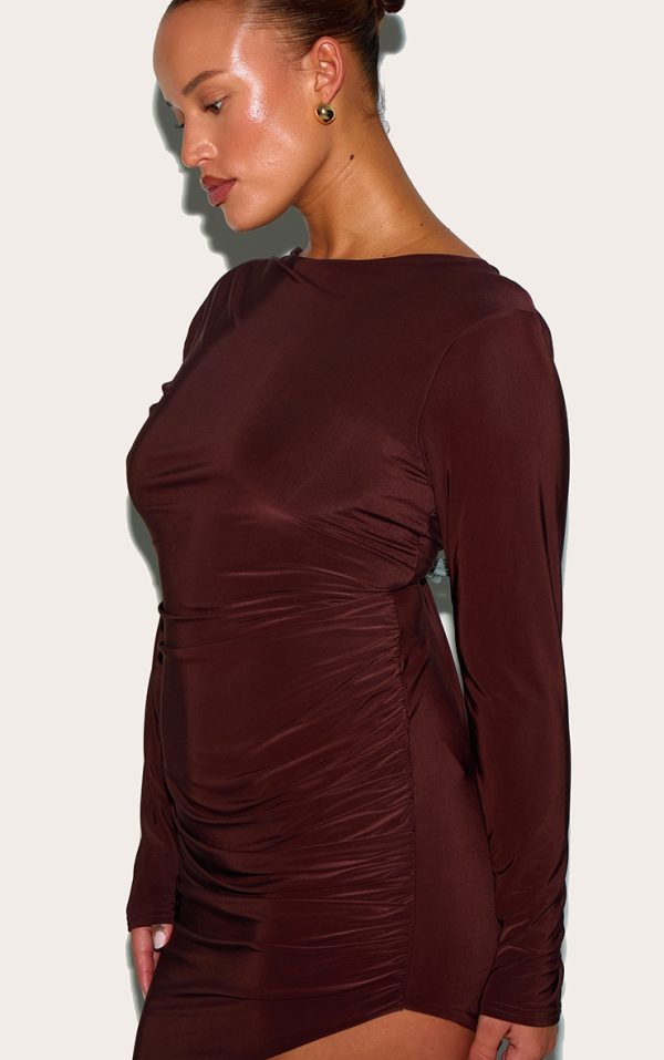 b9f80234ec399b2fdbb584ecfaf2e79b83c50cfd_CNM3338_4_plus_chocolate_double_layer_slinky_ruched_long_sleeve_mini_dress-1