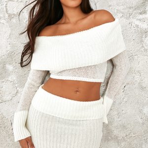 Shape Cream Fold Over Knitted Top
