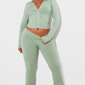 Shape Sage Green Sculpted Foldover Waist Flare Trousers