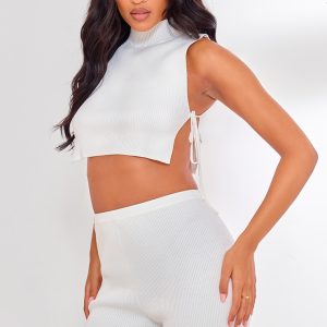 Tall Cream Tie Side Rib Knit Crop Top