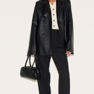 Black Distressed Faux Leather Blazer