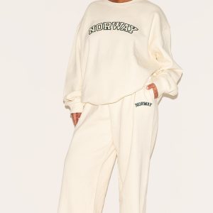 Plus Cream Premium Embroidered Norway Wide Leg Jogger