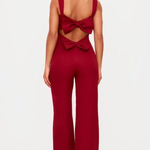 Burgundy Woven Cut Out Bow Detail Jumpsuit