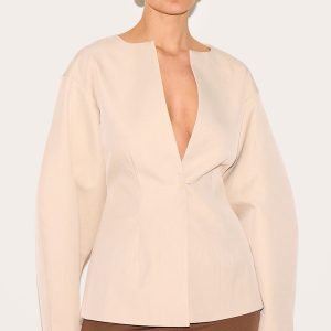 Stone Cocoon Sleeve Cinched Waist Blazer