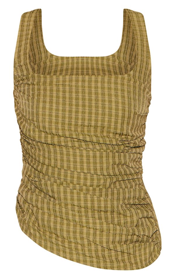 bb1bedc086aa1b74a62008804aadb720aef1baac_CNM4530_5_tall_moss_green_check_squre_neck_ruched_top