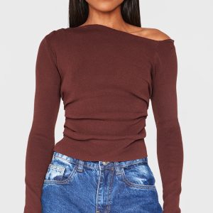 Chocolate Fine Knit Asymmetric Top