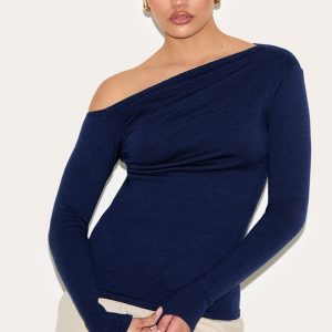 Navy Asymmetric Knitted Top