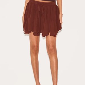 Chocolate Chiffon Godet Floaty Mini Skirt