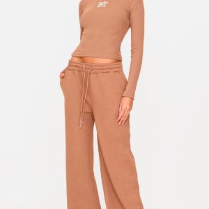 Taupe Drawcord Wide Leg Joggers