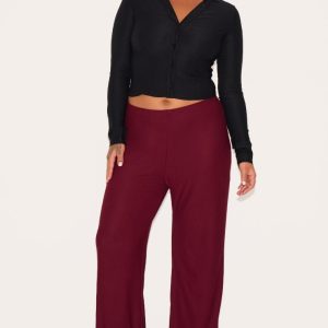 Plus Burgundy Soft Touch Straight Leg Trousers