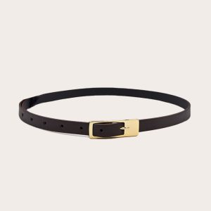 Chocolate PU Square Buckle Skinny Belt
