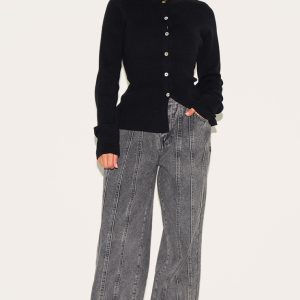 Petite Grey Denim Seam Detail Jeans With Adjustable Straps