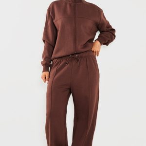 Petite Coffee Seam Detail Straight Leg Joggers