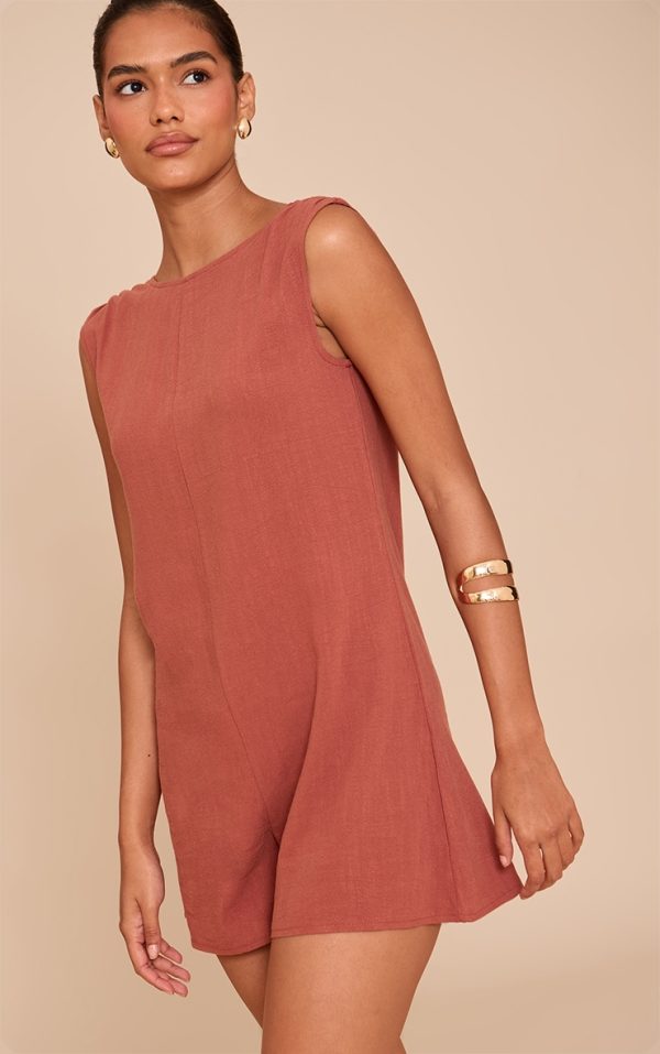 bbfdd527c02bb6f3c6f400fcf7ec2edee5b93ea7_CNM7317_1_rust_linen_blend_slouchy_boat_neck_playsuit