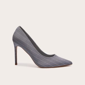 Grey Pinstripe Point Toe Court Heels