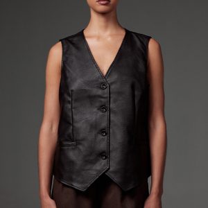 Black Faux Leather Oversized Waistcoat