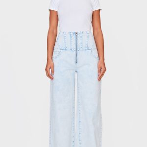 Light Blue Acid Wash Seam Detail Corset Waist Jeans