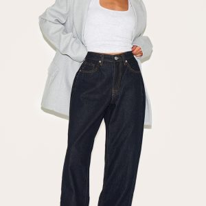 Petite Dark Indigo High Waist Straight Leg Jeans
