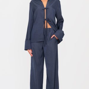 Grey Premium Wide Leg Mid Rise Trousers