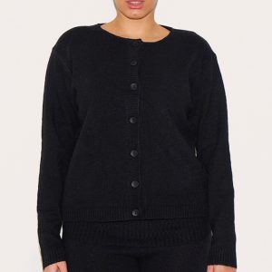 Plus Black Melange Soft Knit Basic Button Up Cardigan