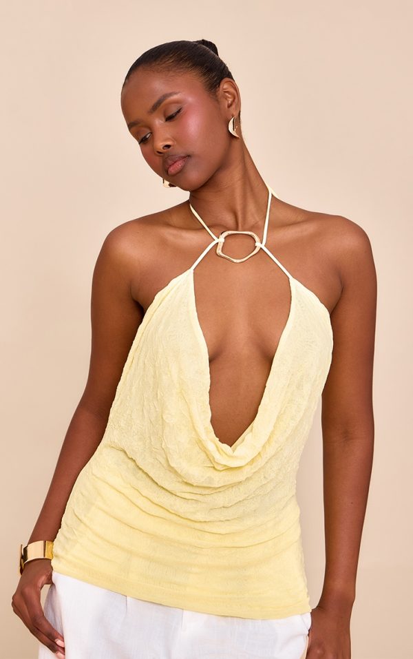 bcdda8aa7e402eb65f608ad95b30f0b7ed3da3c2_CNM8028_1_butter_yellow_double_layer_crinkle_mesh_trim_cowl_neck_long_top